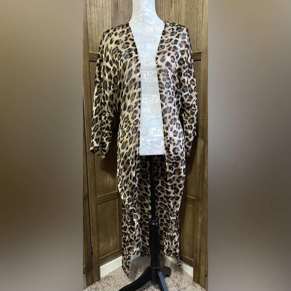 NWT Her.Clothing Leopard Print Chiffon Duster.